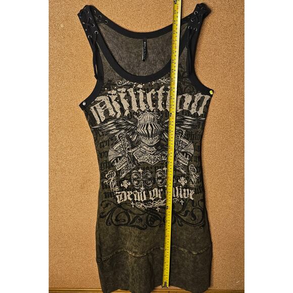 Affliction Vintage Graphic "Dead Or Alive" Lace-Up Dress. L - Picture 7 of 15